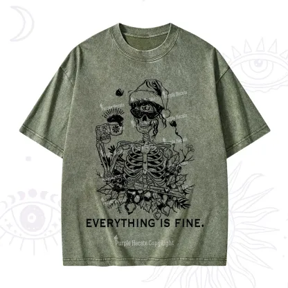 Purplehecate Everything Is Fine Christmas Washed T-Shirt