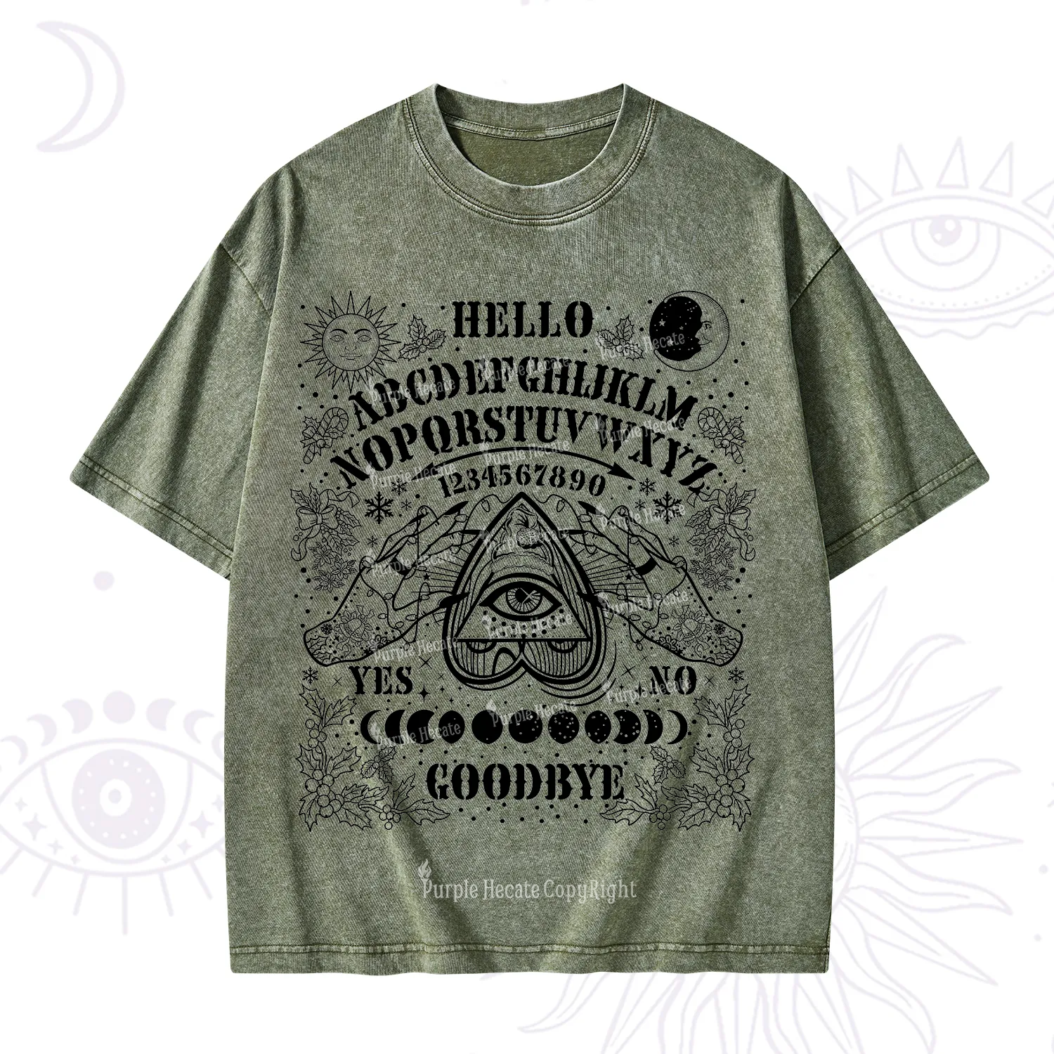 Purplehecate Hello Goodbye Witch Ouija Board Christmas Washed T-Shirt