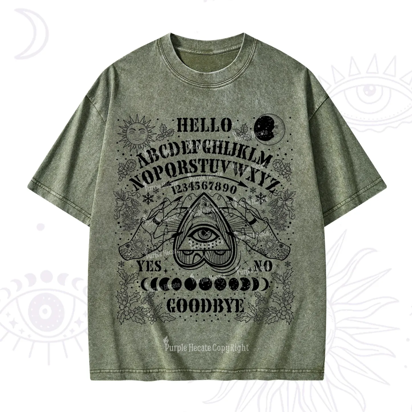 Purplehecate Hello Goodbye Witch Ouija Board Christmas Washed T-Shirt
