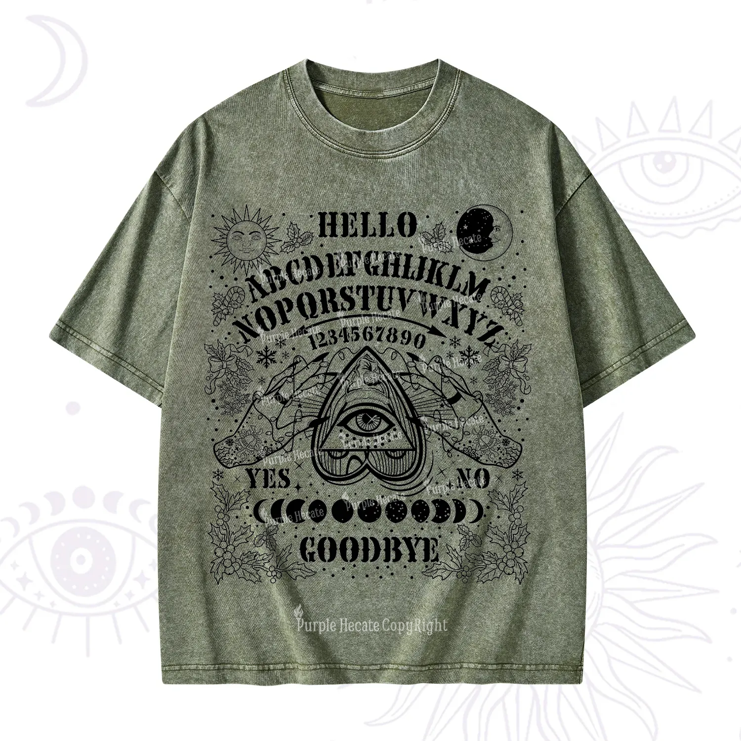 Purplehecate Hello Goodbye Witch Ouija Board Christmas Washed T-Shirt