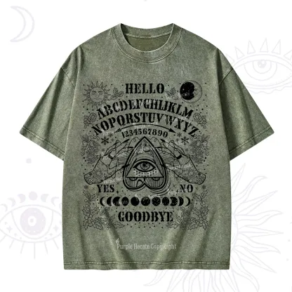 Purplehecate Hello Goodbye Witch Ouija Board Christmas Washed T-Shirt