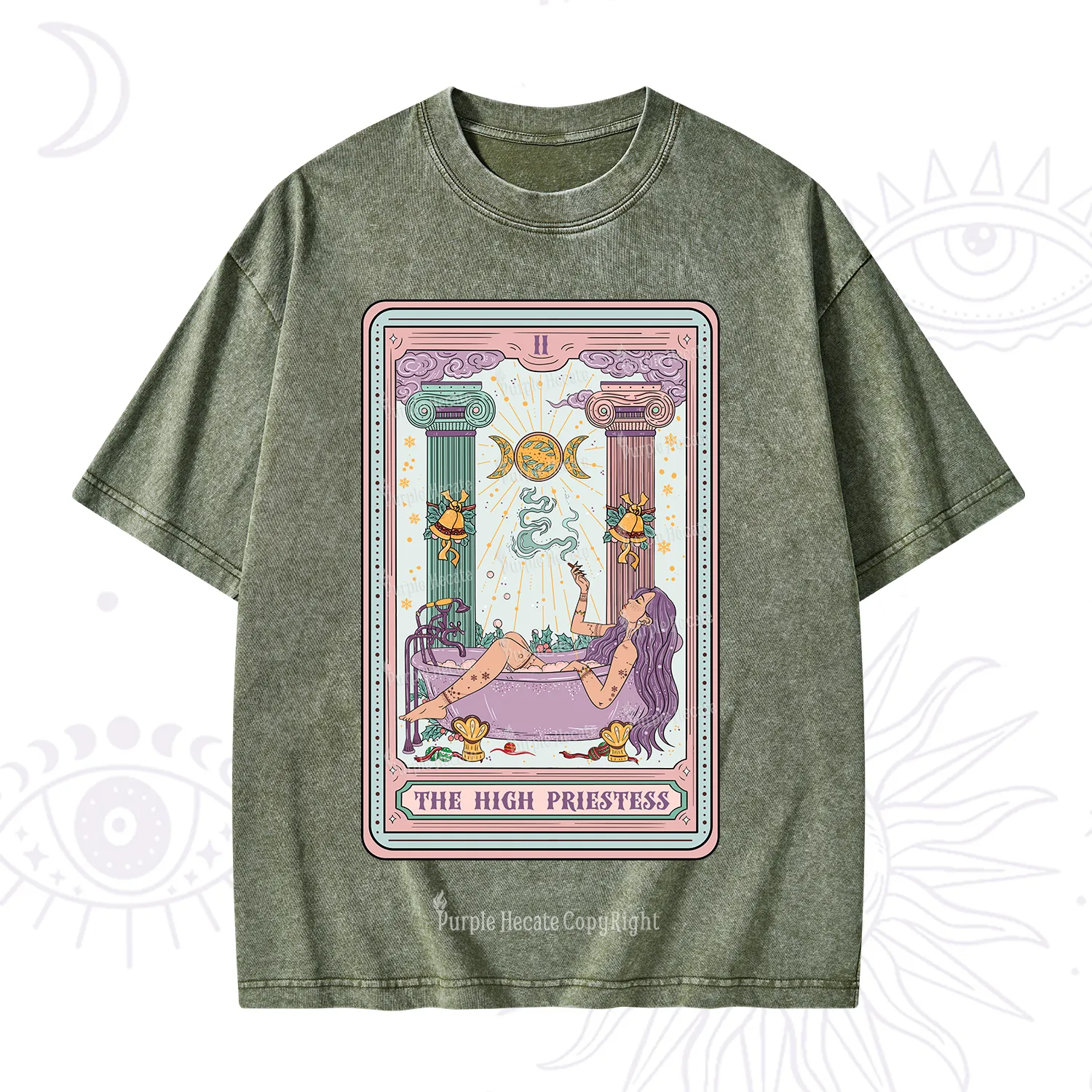 Purplehecate The High Priestess Tarot Christmas Washed T-Shirt