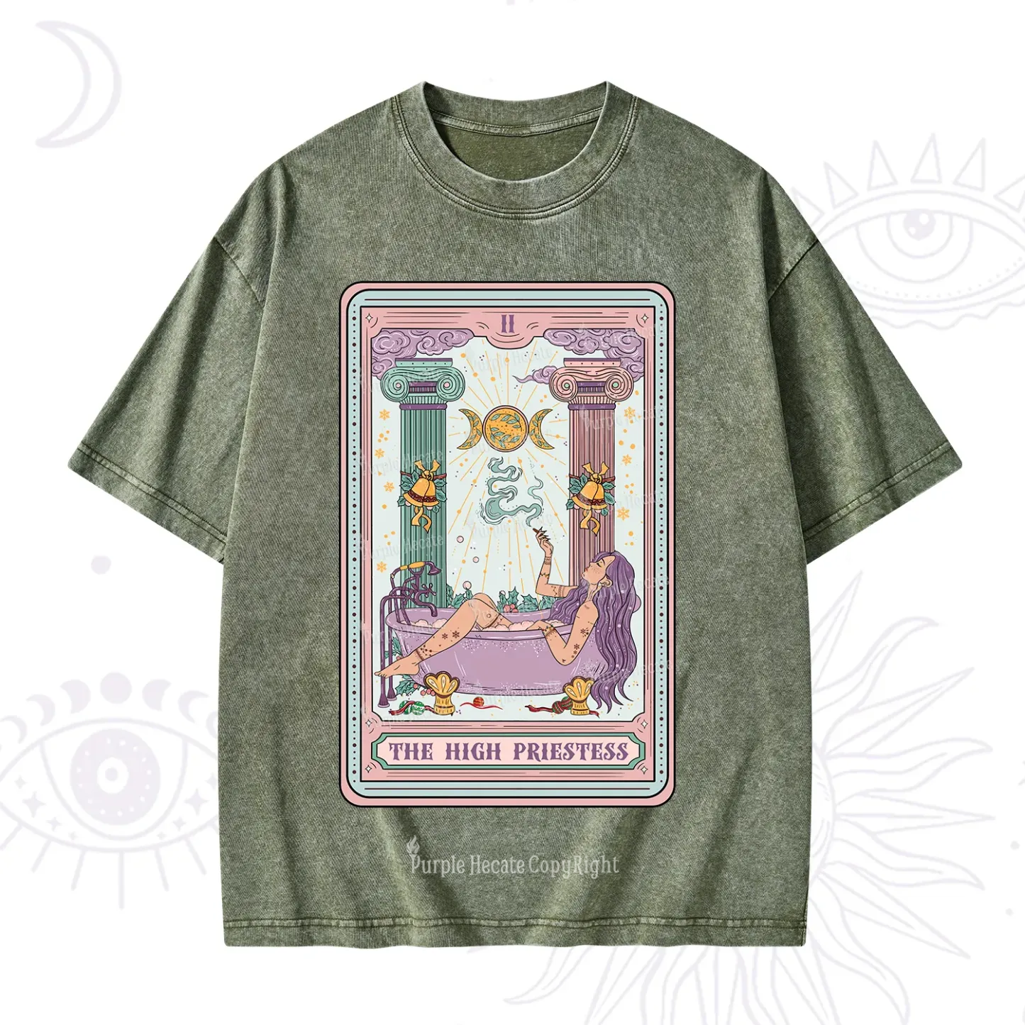 Purplehecate The High Priestess Tarot Christmas Washed T-Shirt