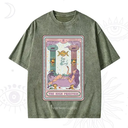 Purplehecate The High Priestess Tarot Christmas Washed T-Shirt