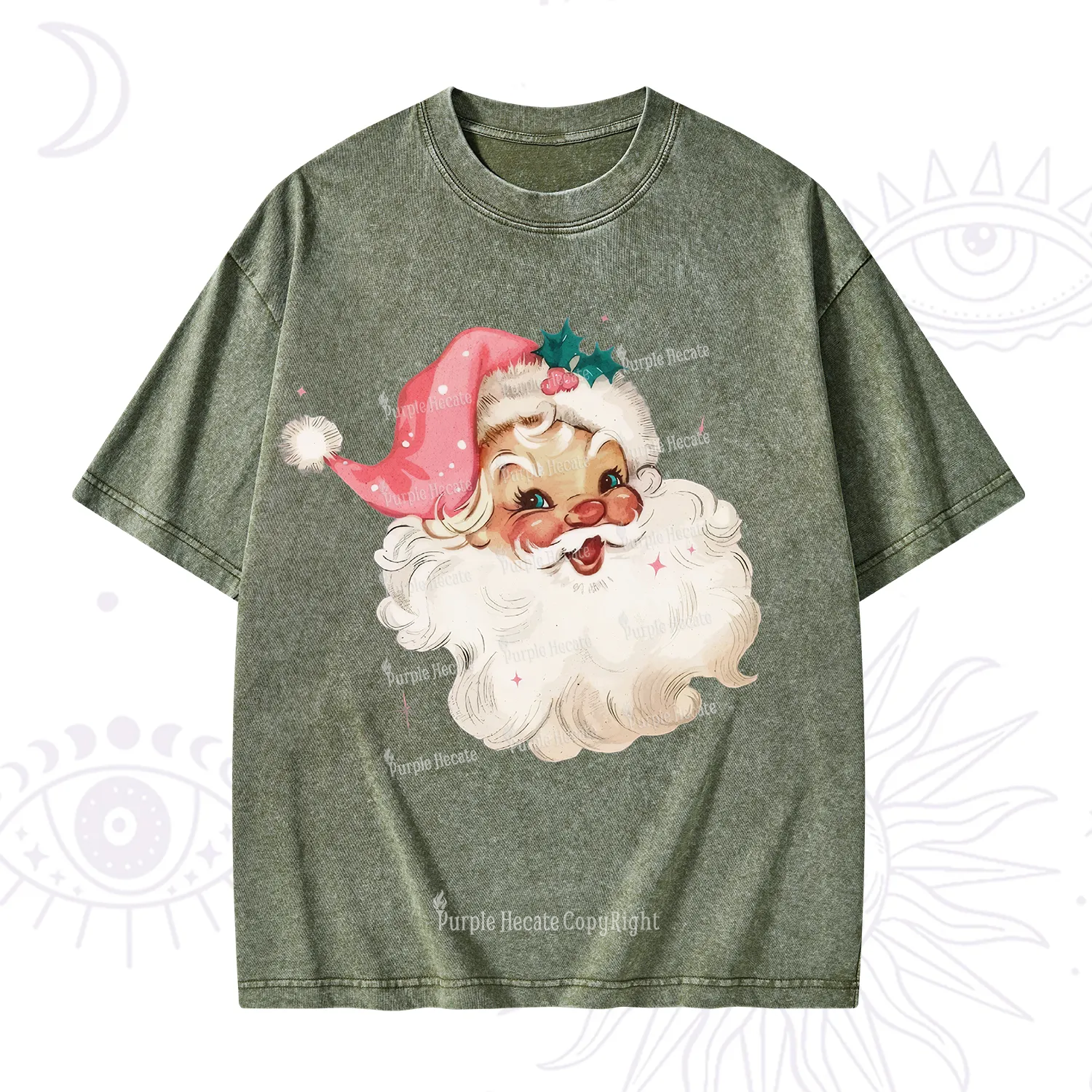 PurplehecatePink Santa Christmas Washed T-Shirt