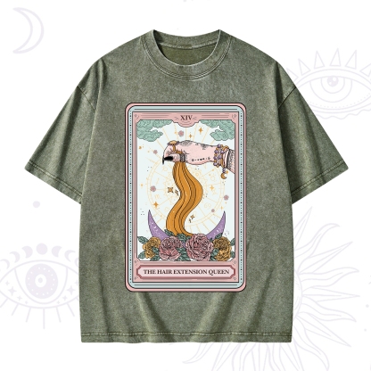 Purplehecate The Hair Extension Queen Tarot Card Washed T-Shirt