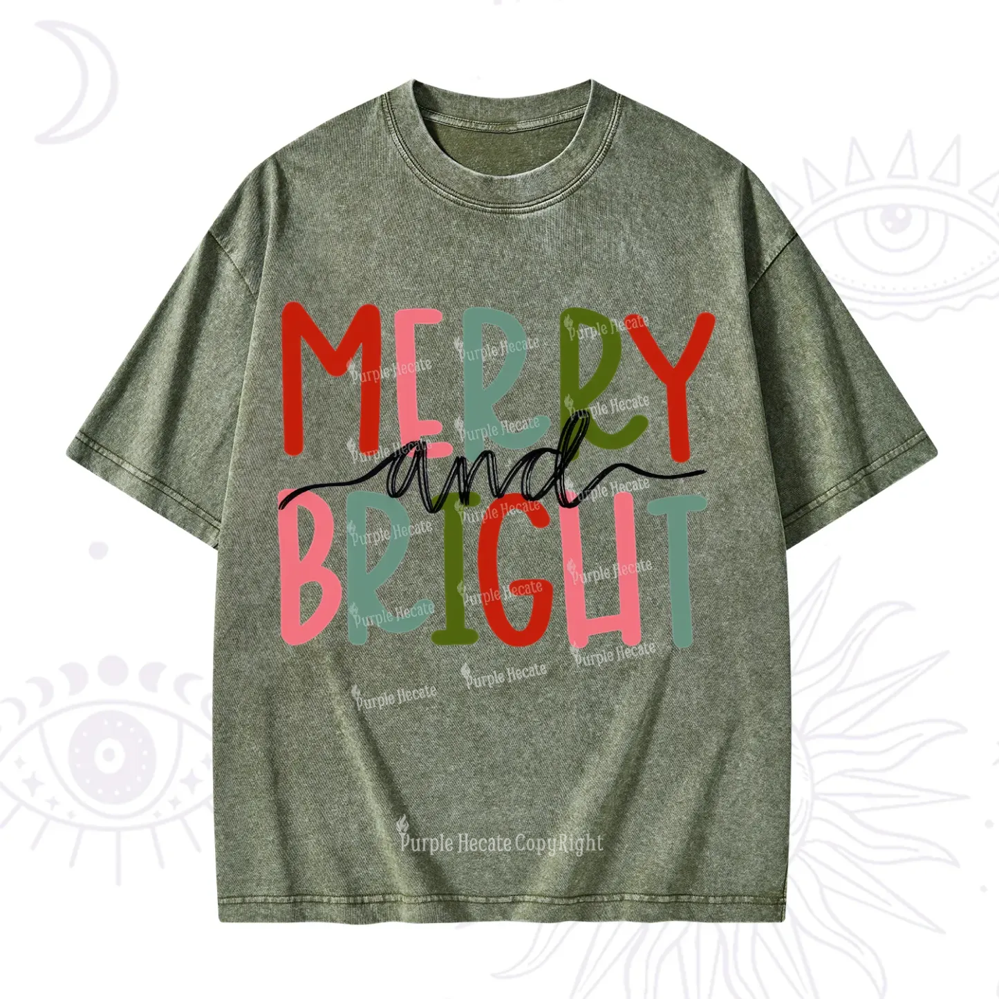 Purplehecate Merry and Bright Christmas Washed T-Shirt