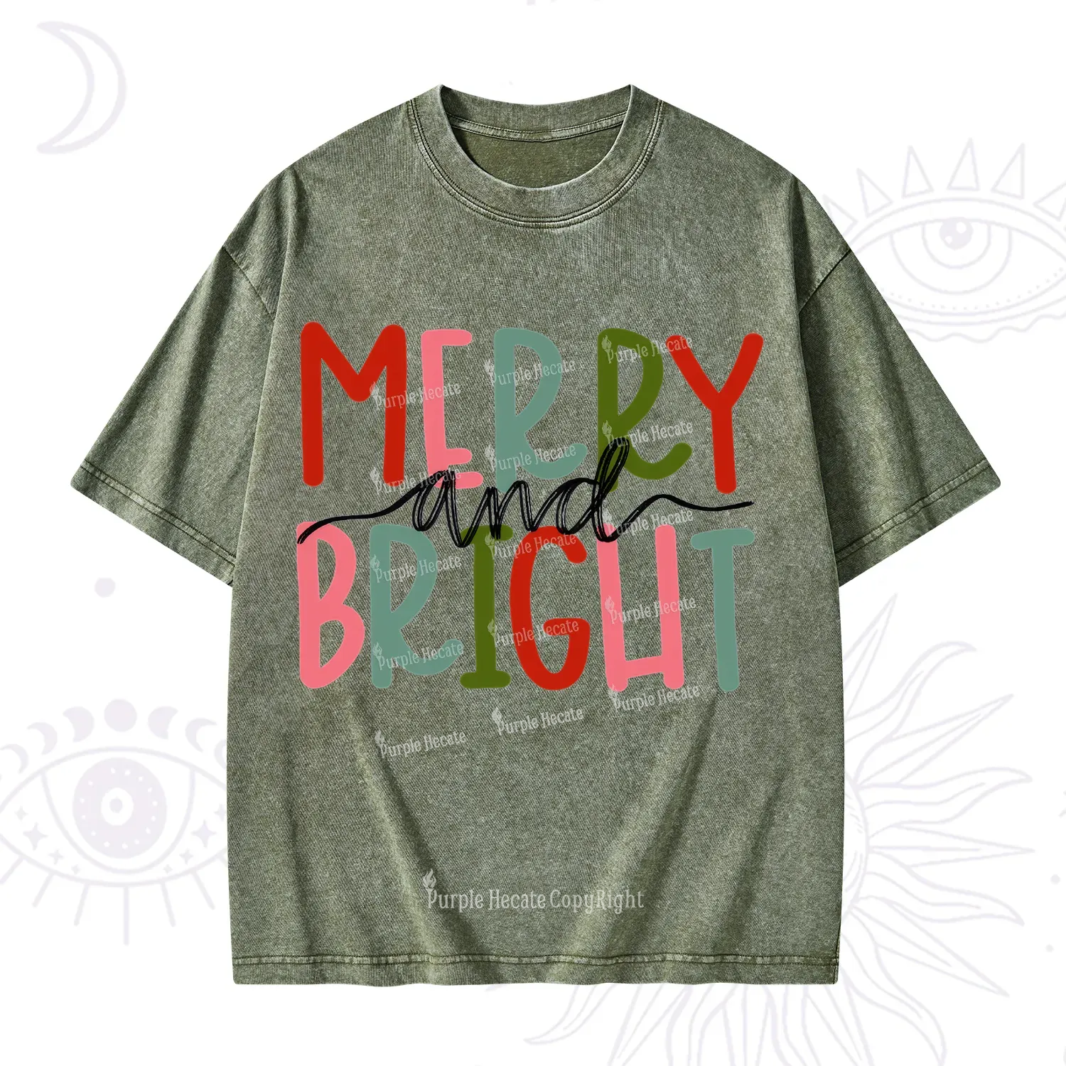 Purplehecate Merry and Bright Christmas Washed T-Shirt