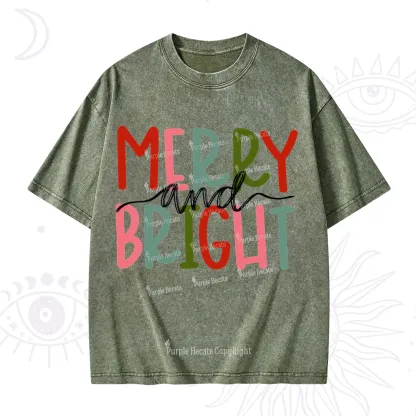 Purplehecate Merry and Bright Christmas Washed T-Shirt