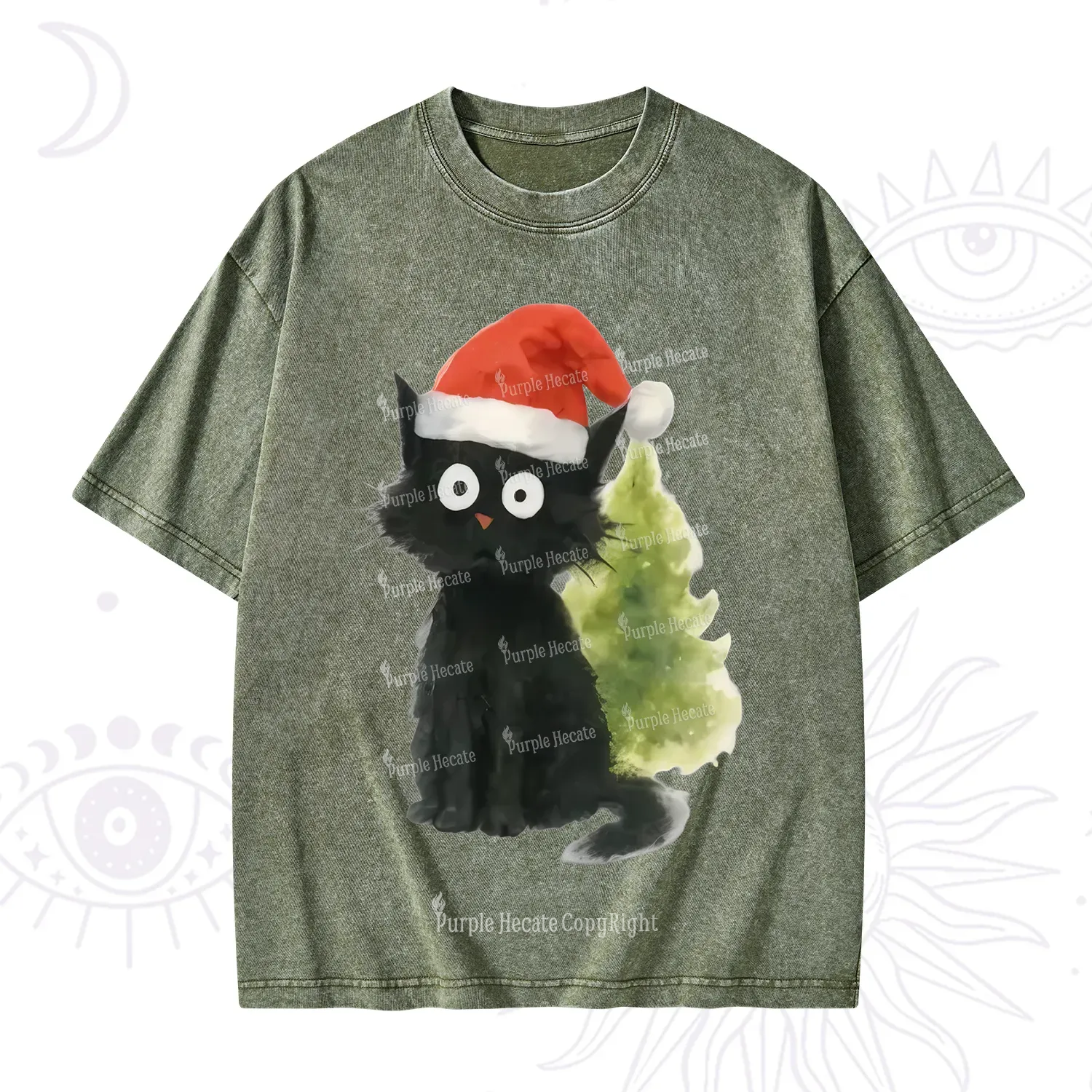Purplehecate Black Cats Christmas Washed T-Shirt