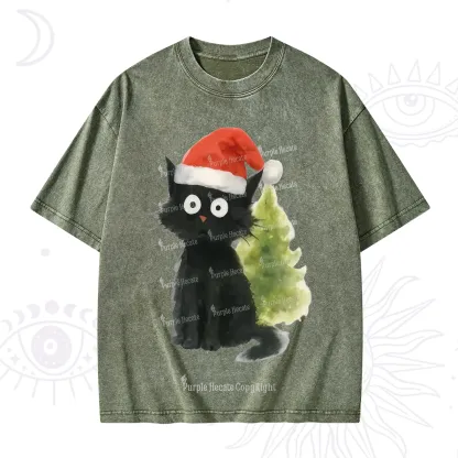 Purplehecate Black Cats Christmas Washed T-Shirt