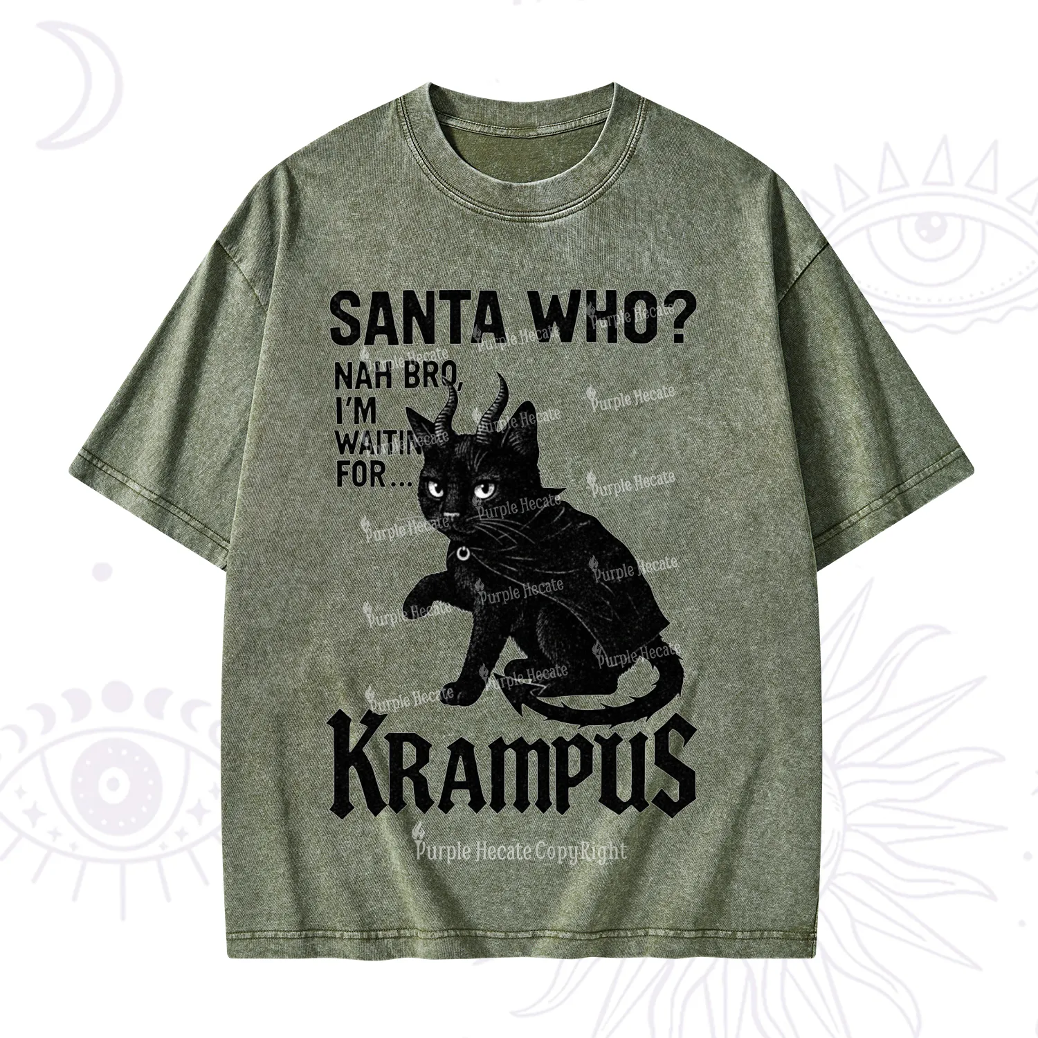 Purplehecate Santa Who? Nah Bro I'm Waiting for Krampus Christmas Washed T-Shirt