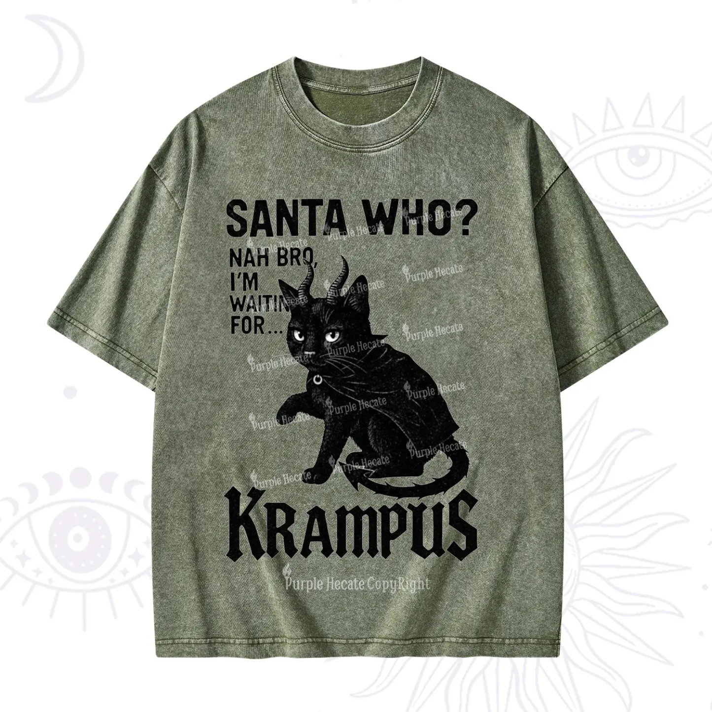 Purplehecate Santa Who? Nah Bro I'm Waiting for Krampus Christmas Washed T-Shirt