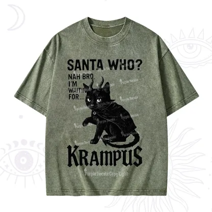 Purplehecate Santa Who? Nah Bro I'm Waiting for Krampus Christmas Washed T-Shirt