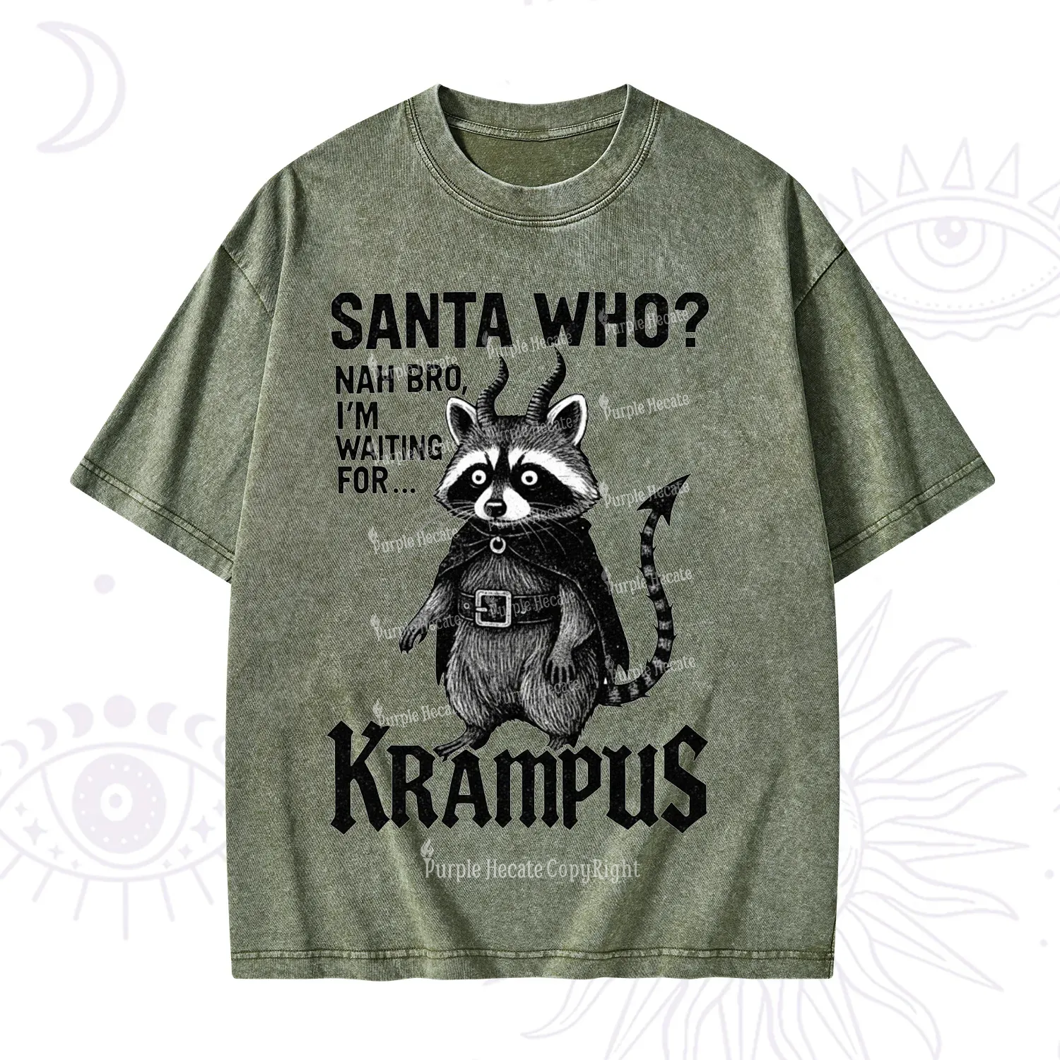 Purplehecate Santa Who? Nah Bro I'm Waiting for Krampus Christmas Washed T-Shirt