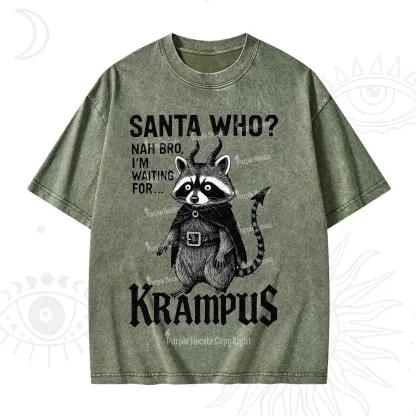 Purplehecate Santa Who? Nah Bro I'm Waiting for Krampus Christmas Washed T-Shirt