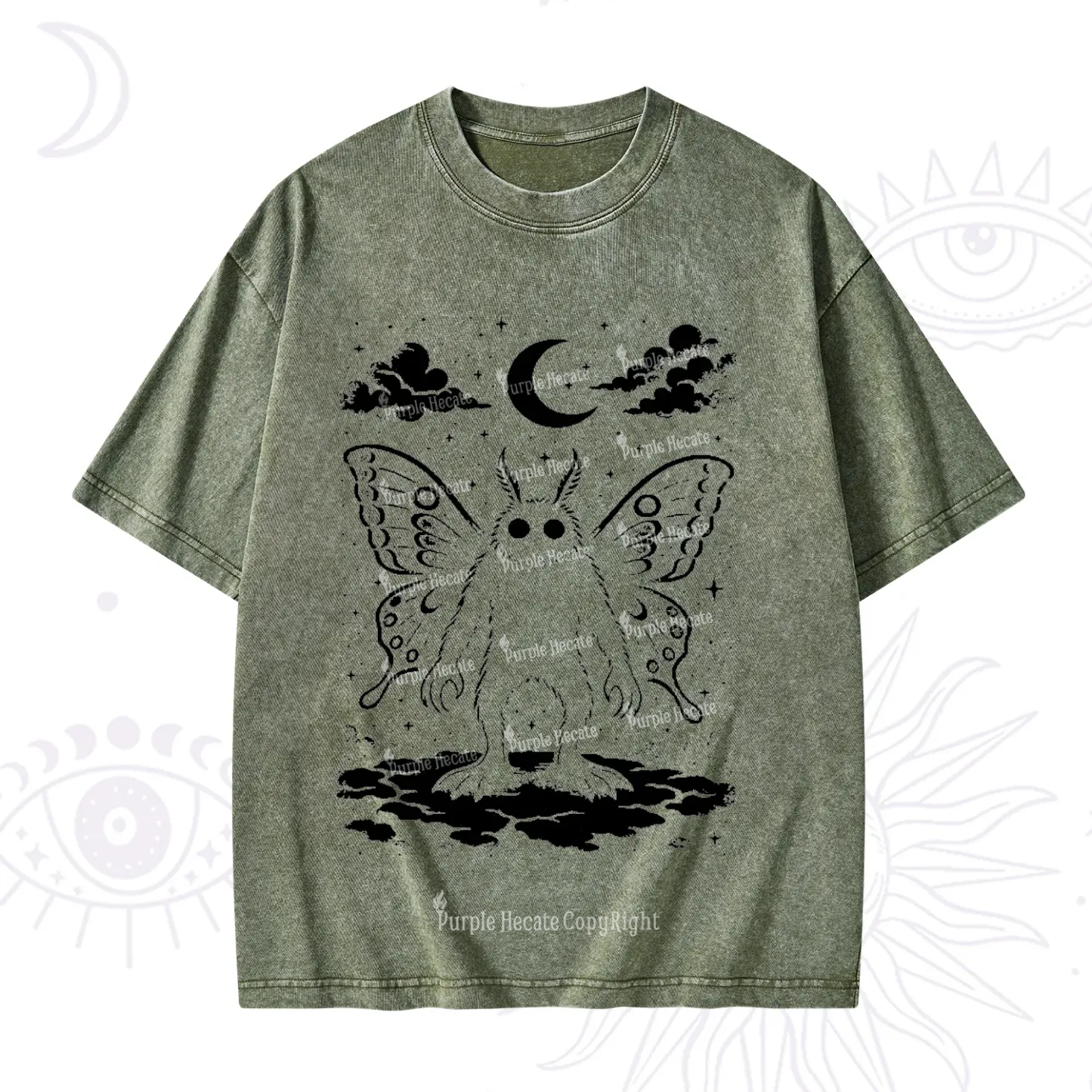 Purplehecate Celestial Cryptid Mothman Washed T-Shirt