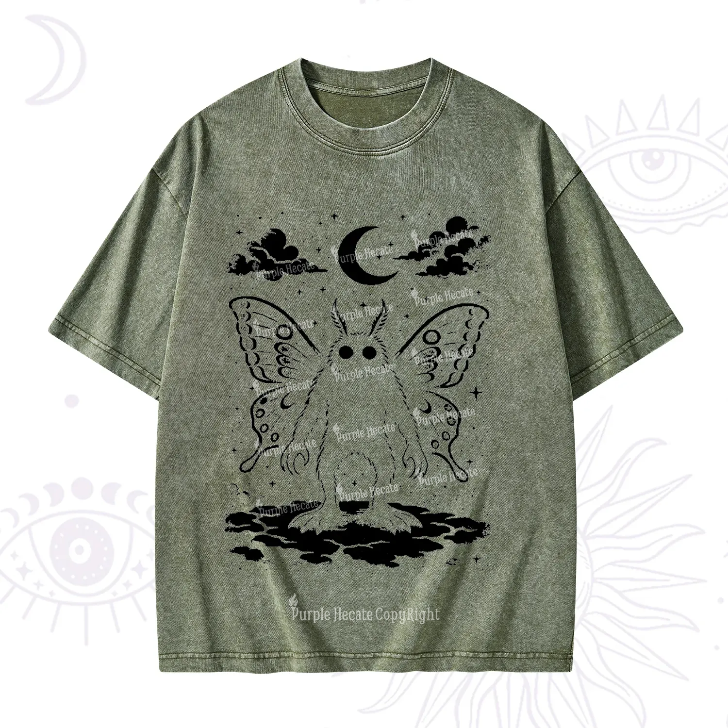 Purplehecate Celestial Cryptid Mothman Washed T-Shirt