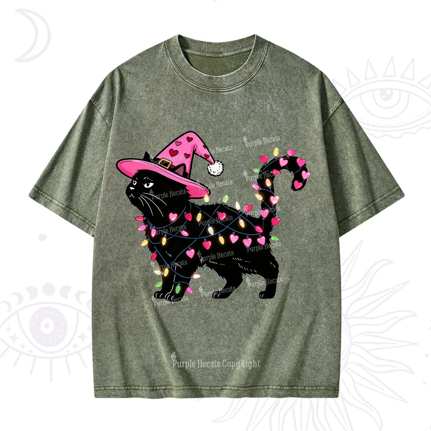 Purplehecate Cute Cat Valentine Washed T-Shirt