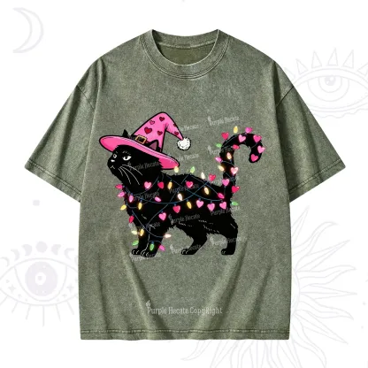 Purplehecate Cute Cat Valentine Washed T-Shirt