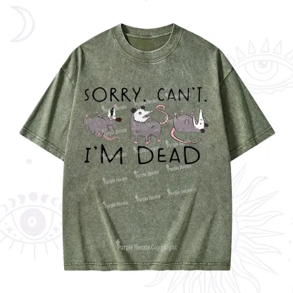 Purplehecate Funny Possum Sorry I Can't I'm Dead Washed T-Shirt