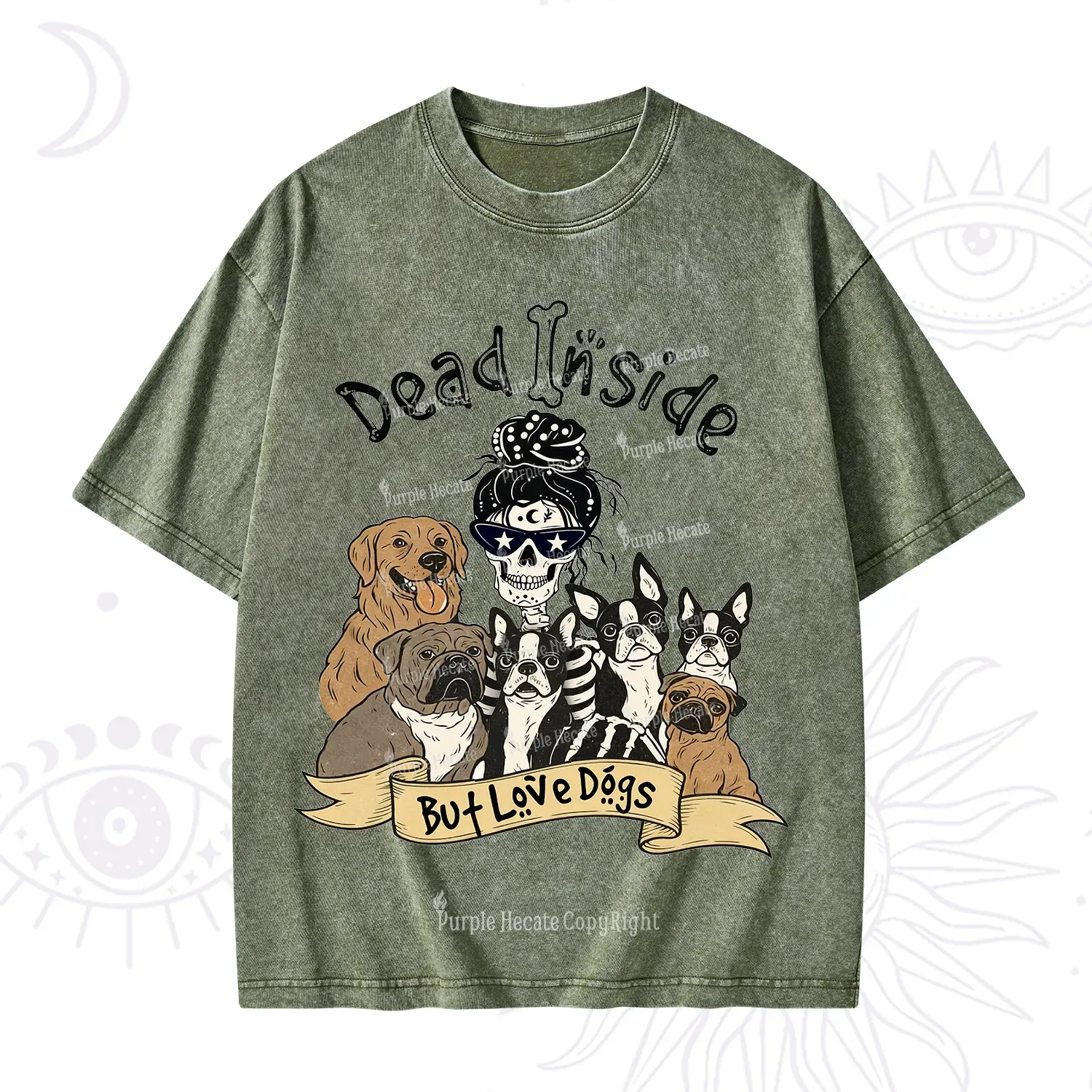 Purplehecate Dead Inside But Love Dogs Washed T-Shirt