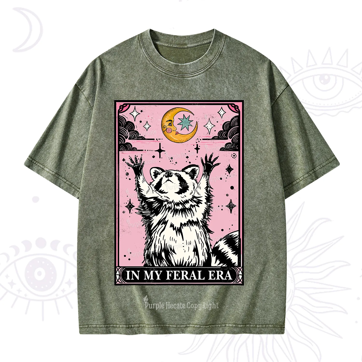 Purplehecate The In My Feral Era Tarot Raccoon Washed T-Shirt
