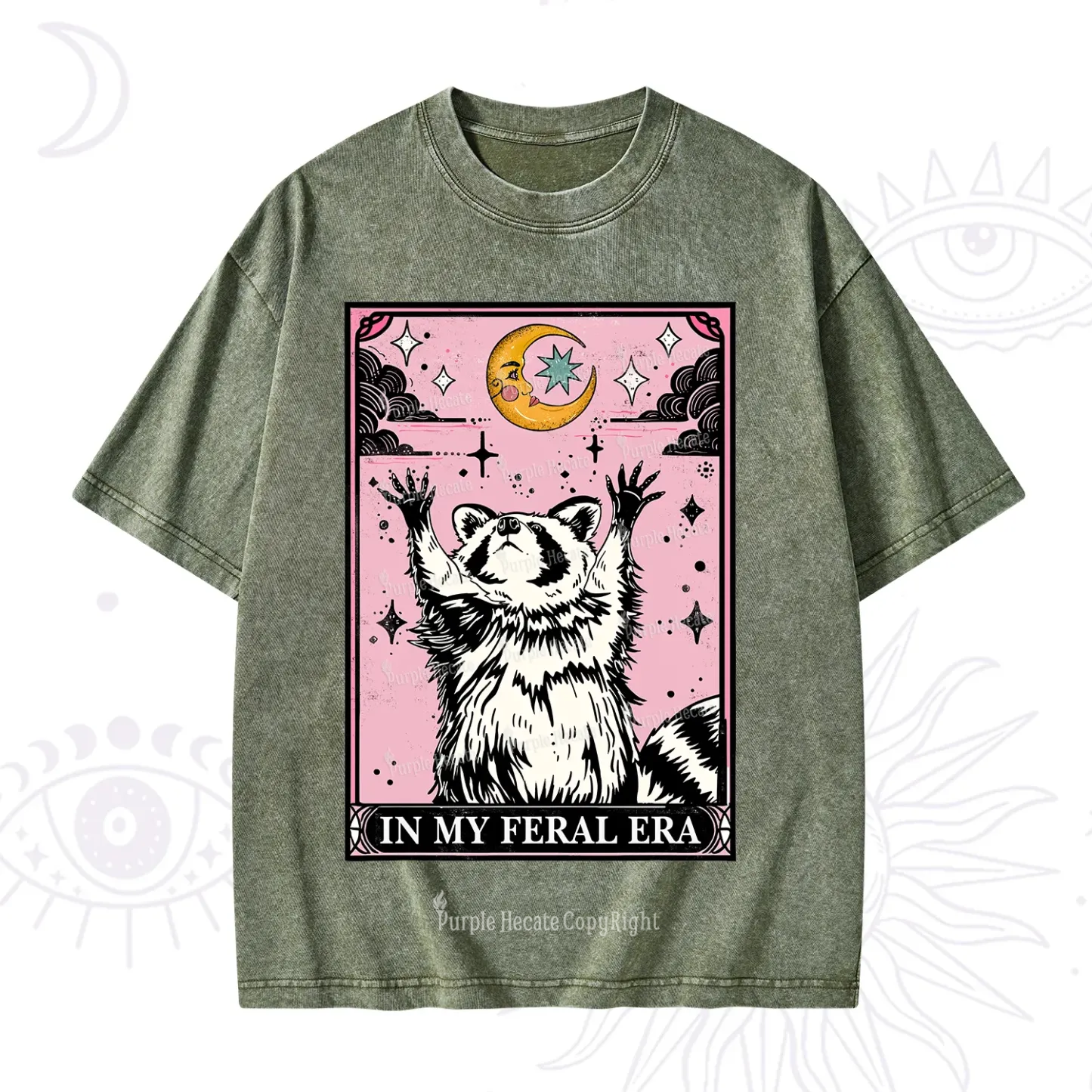 Purplehecate The In My Feral Era Tarot Raccoon Washed T-Shirt