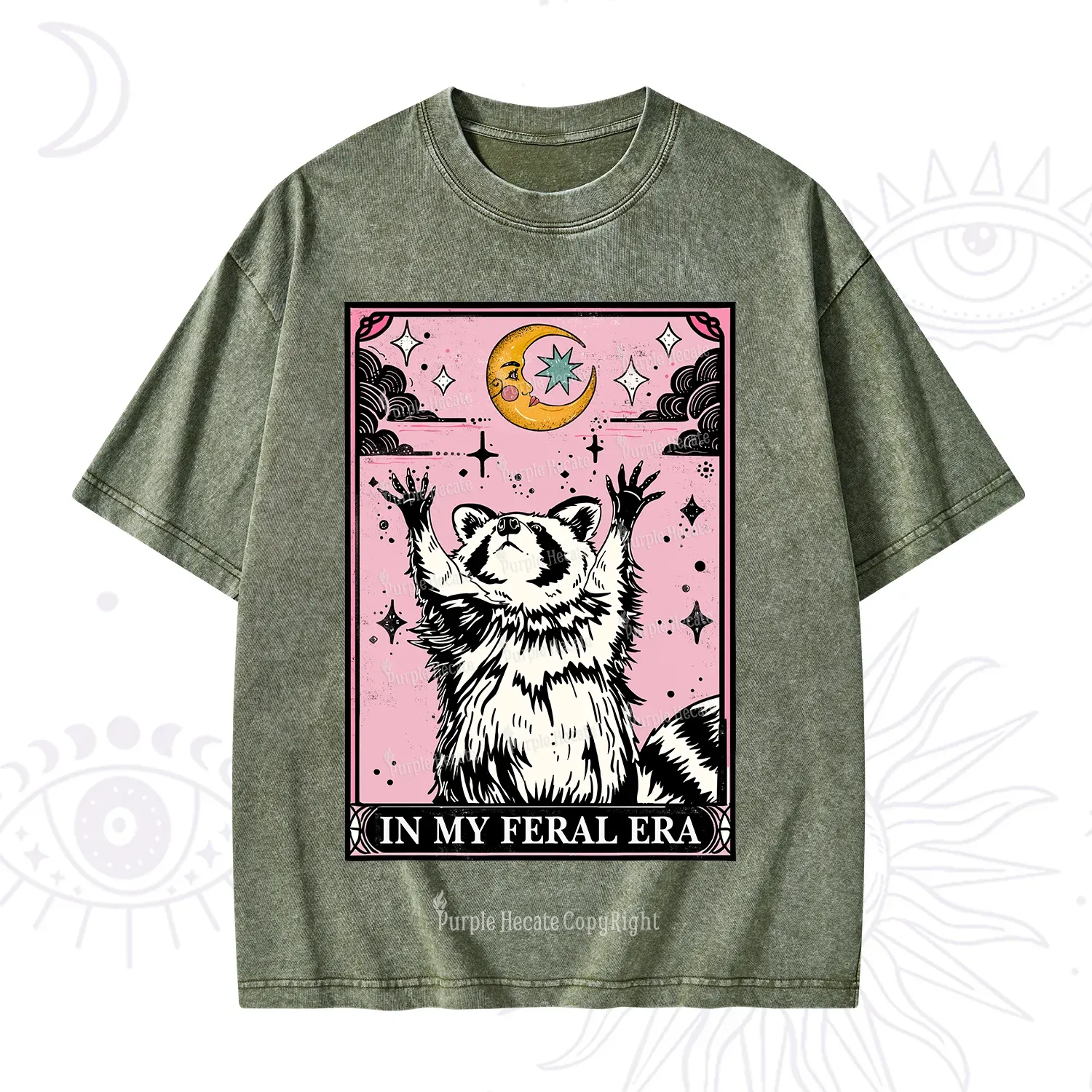 Purplehecate The In My Feral Era Tarot Raccoon Washed T-Shirt