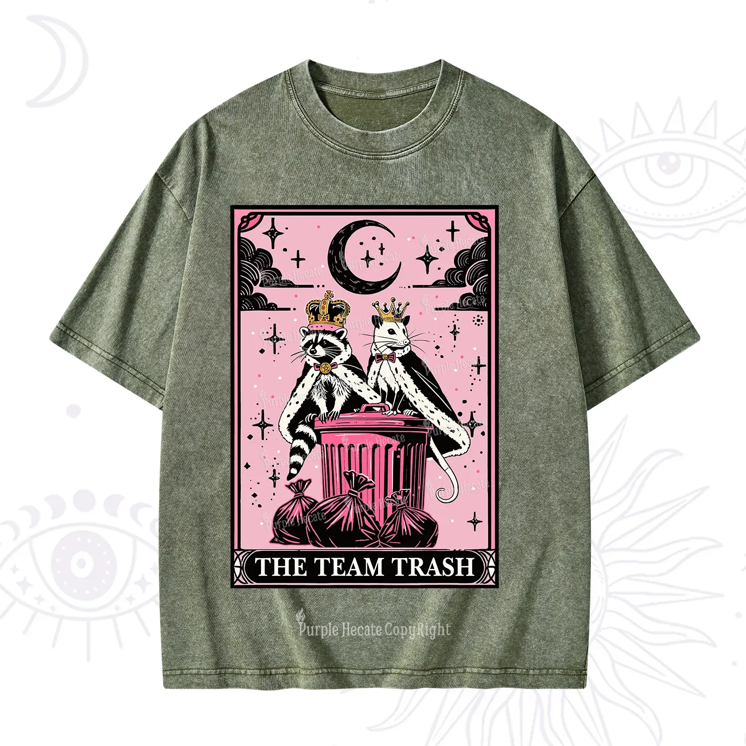 Purplehecate The Trash Kingdom's Tarot Opossum and Raccoon Washed T-Shirt