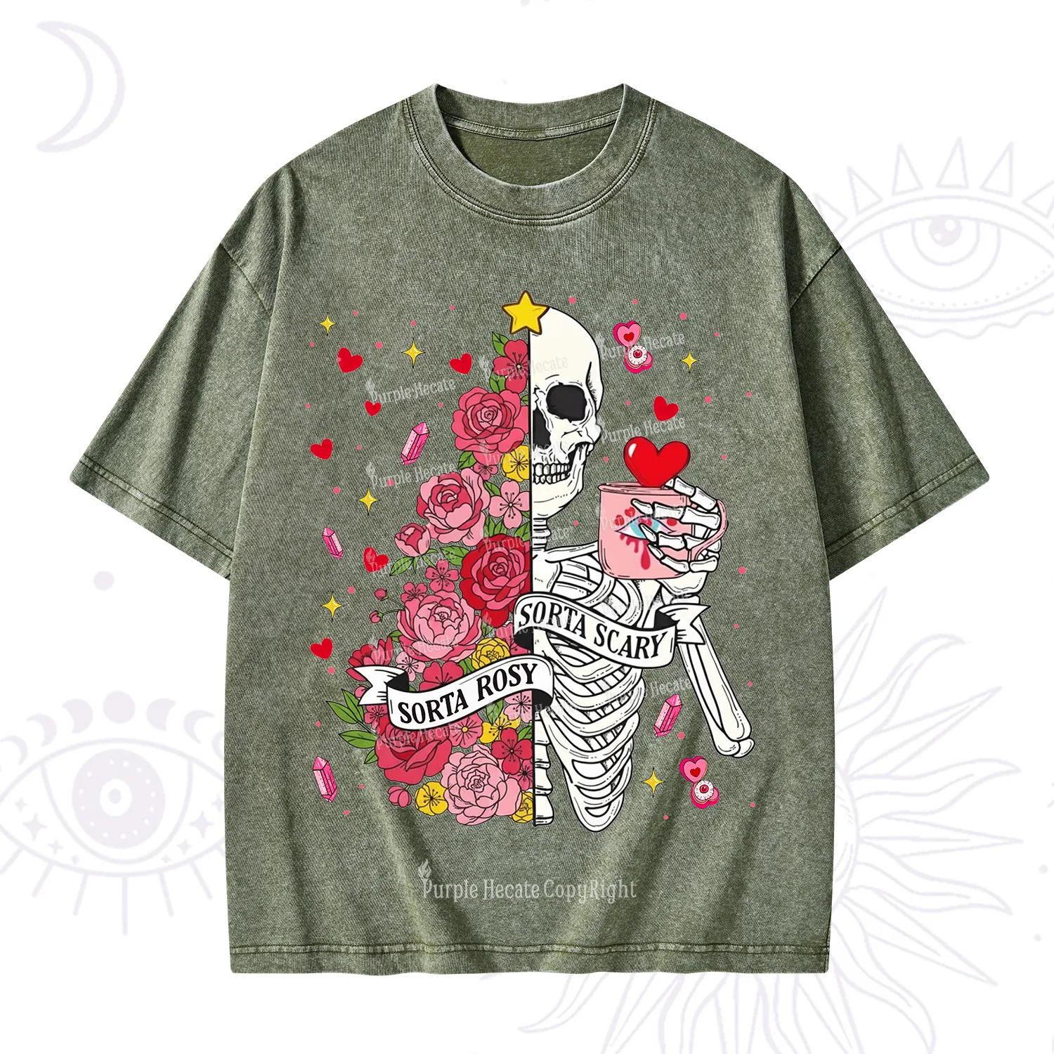 Purplehecate Sorta Rosy Sorta Scary Valentine Washed T-Shirt