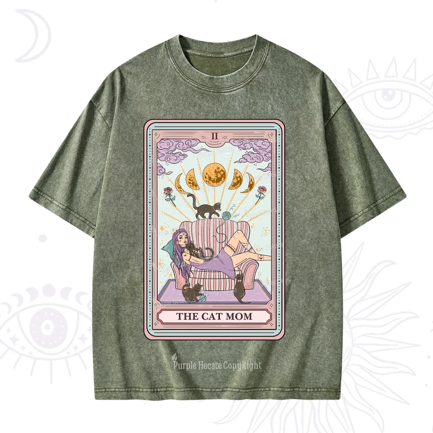 Purplehecate The Cat Mom Tarot Washed T-Shirt