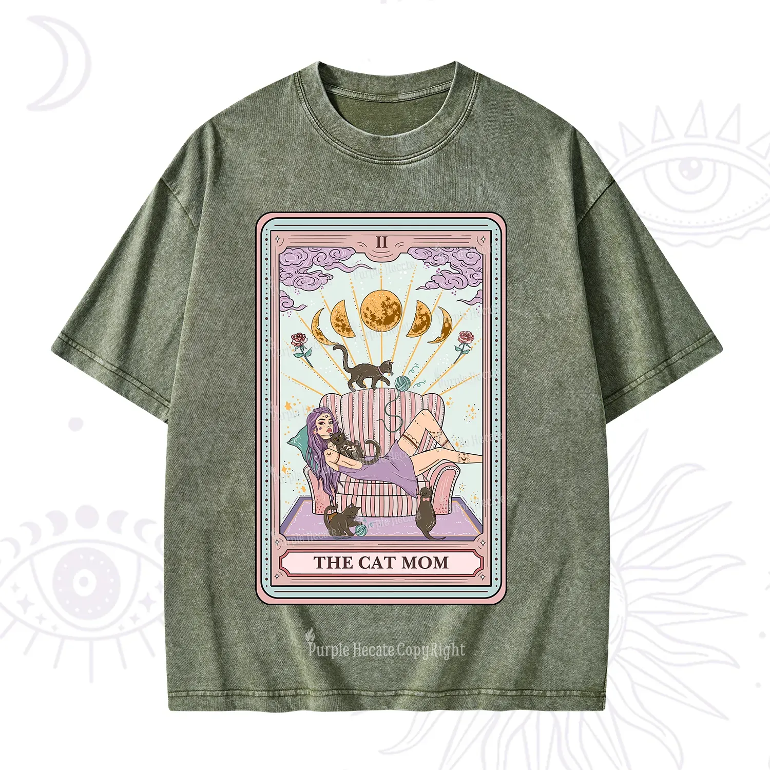 Purplehecate The Cat Mom Tarot Washed T-Shirt