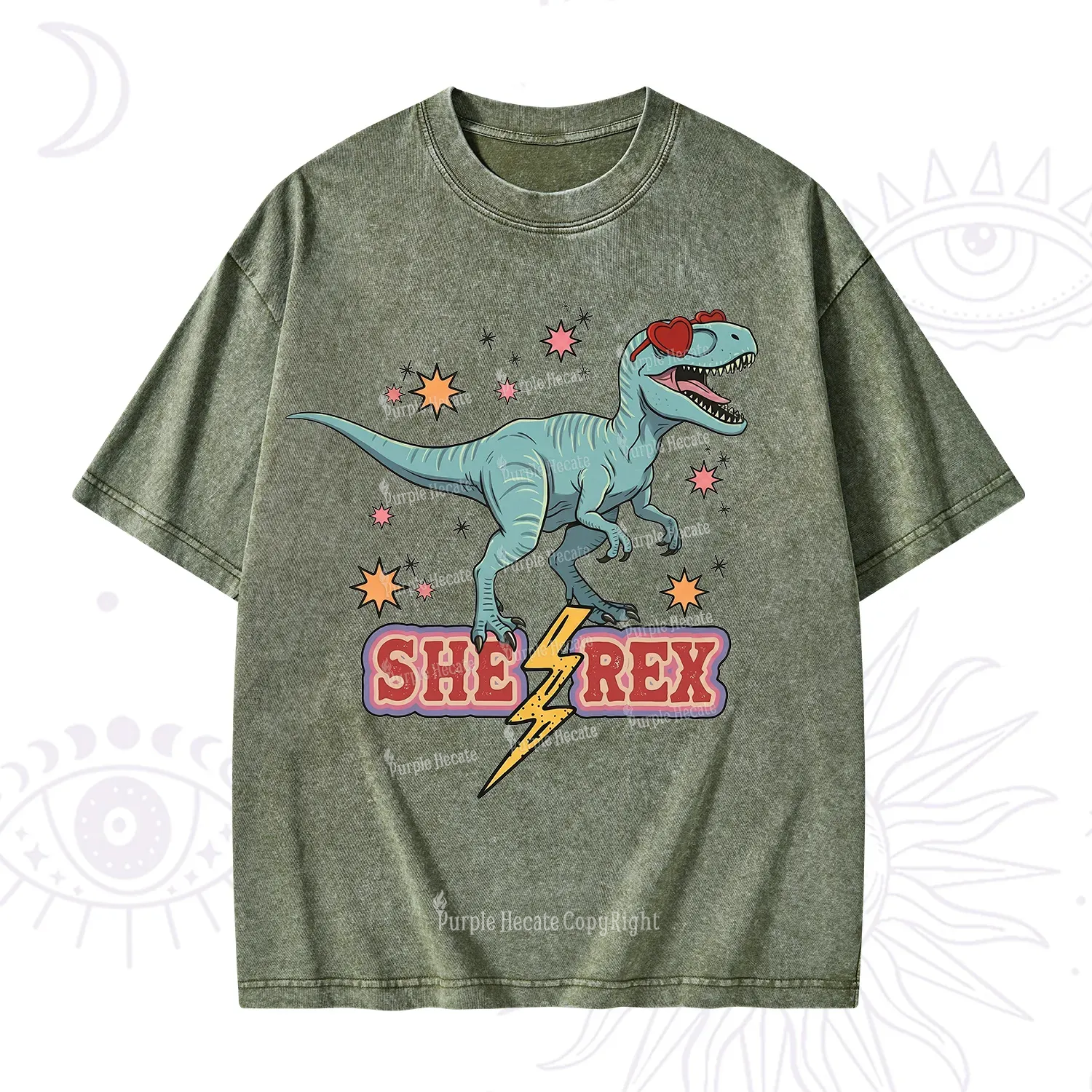 Purplehecate She Rex Dinosaur Washed T-Shirt