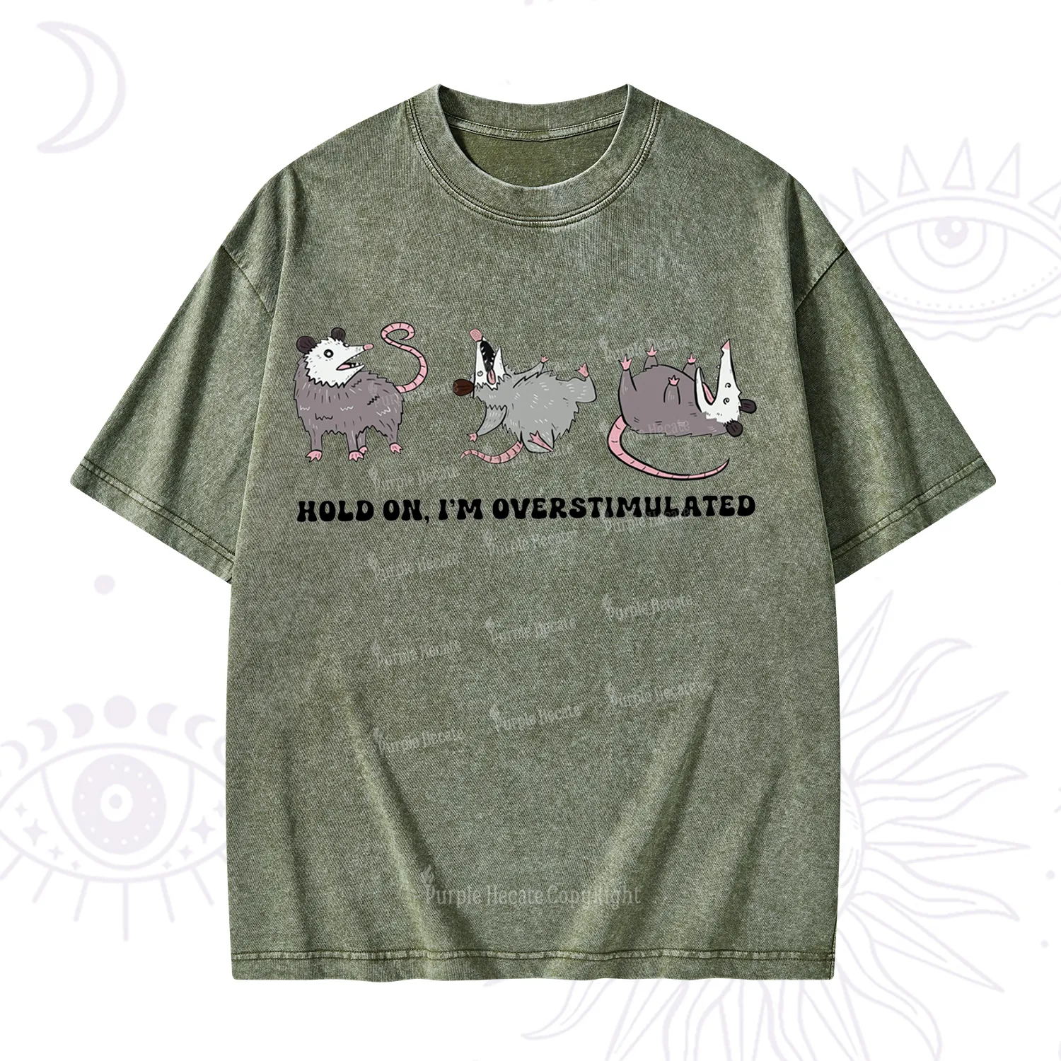 Purplehecate Hold On I'm Overstimulated Washed T-Shirt