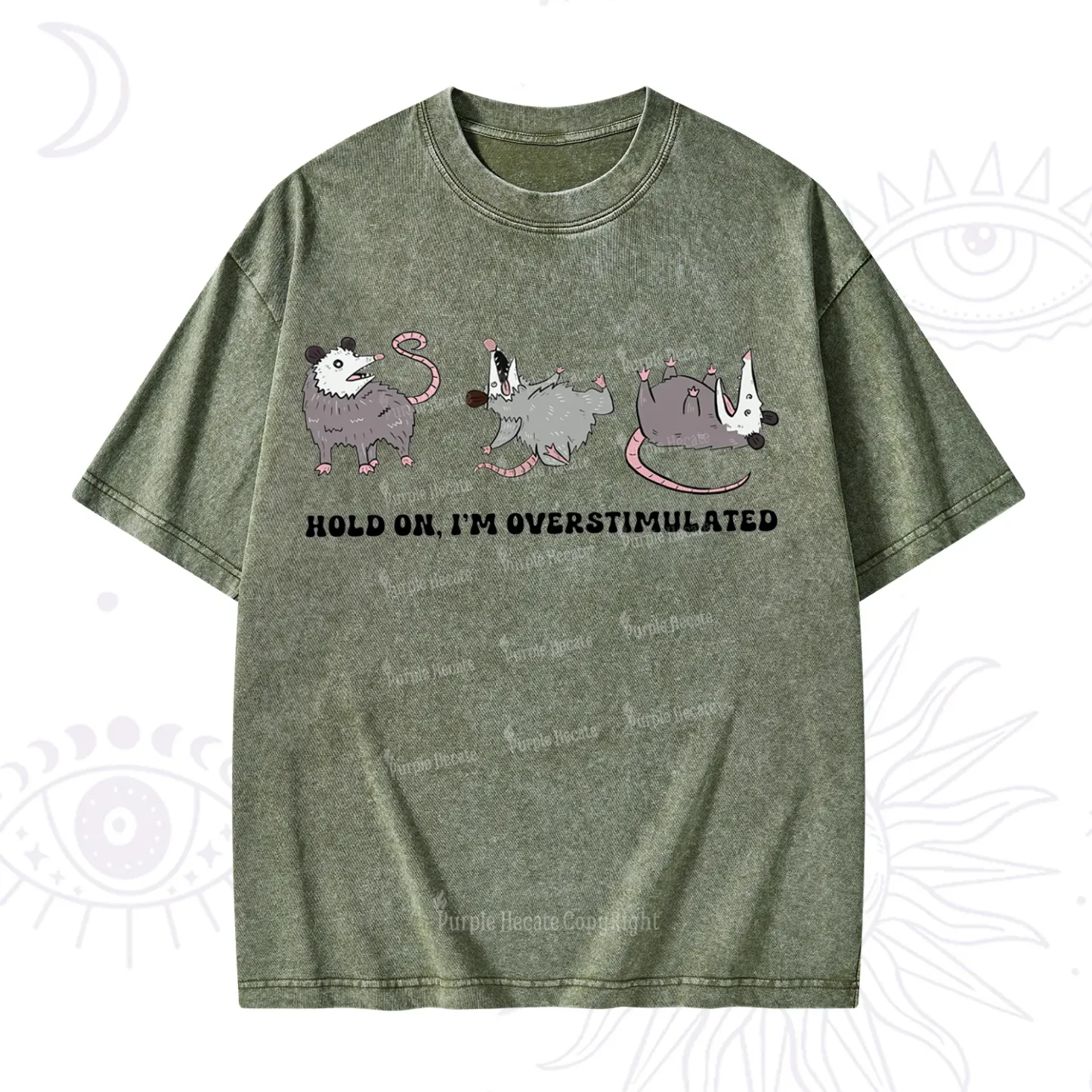 Purplehecate Hold On I'm Overstimulated Washed T-Shirt