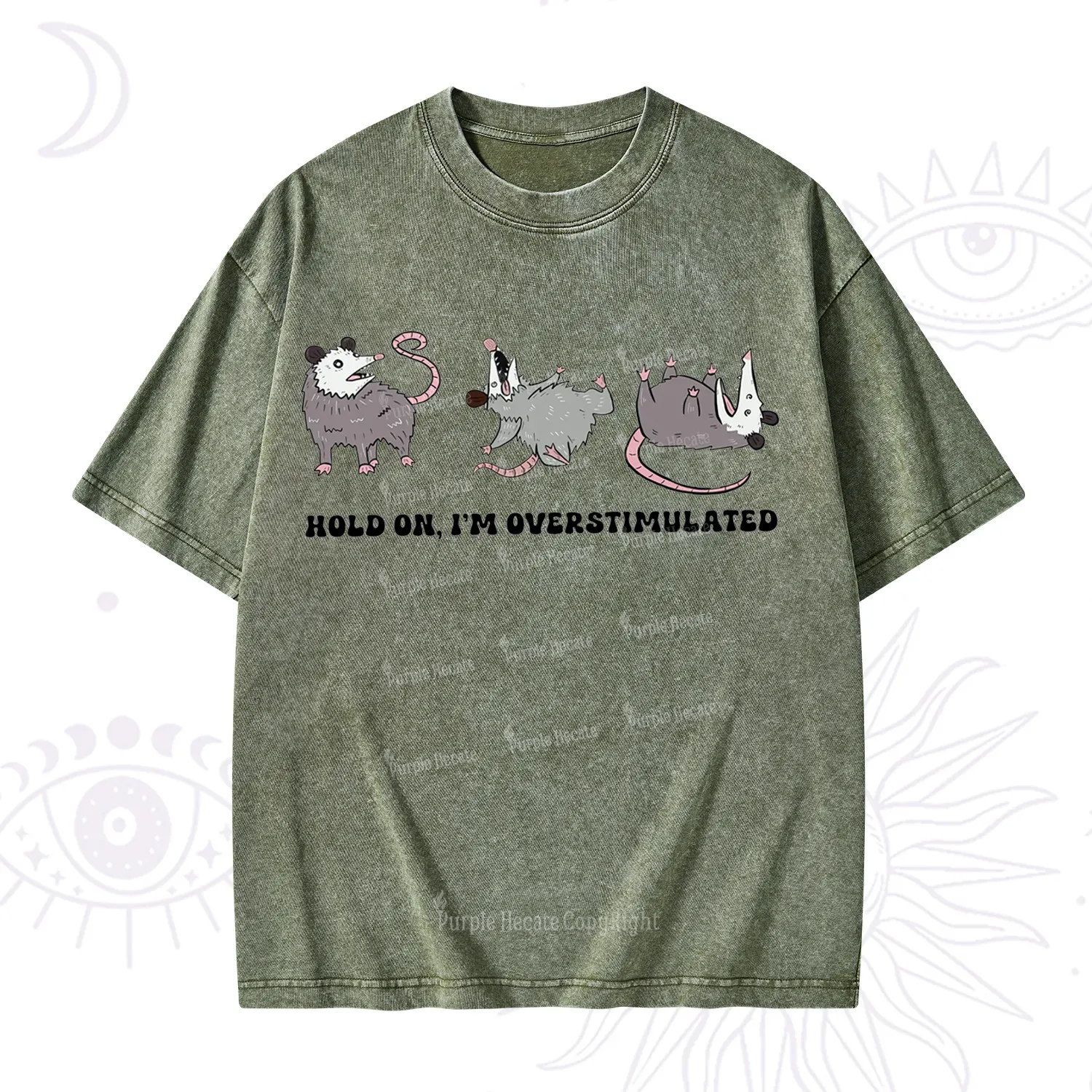 Purplehecate Hold On I'm Overstimulated Washed T-Shirt