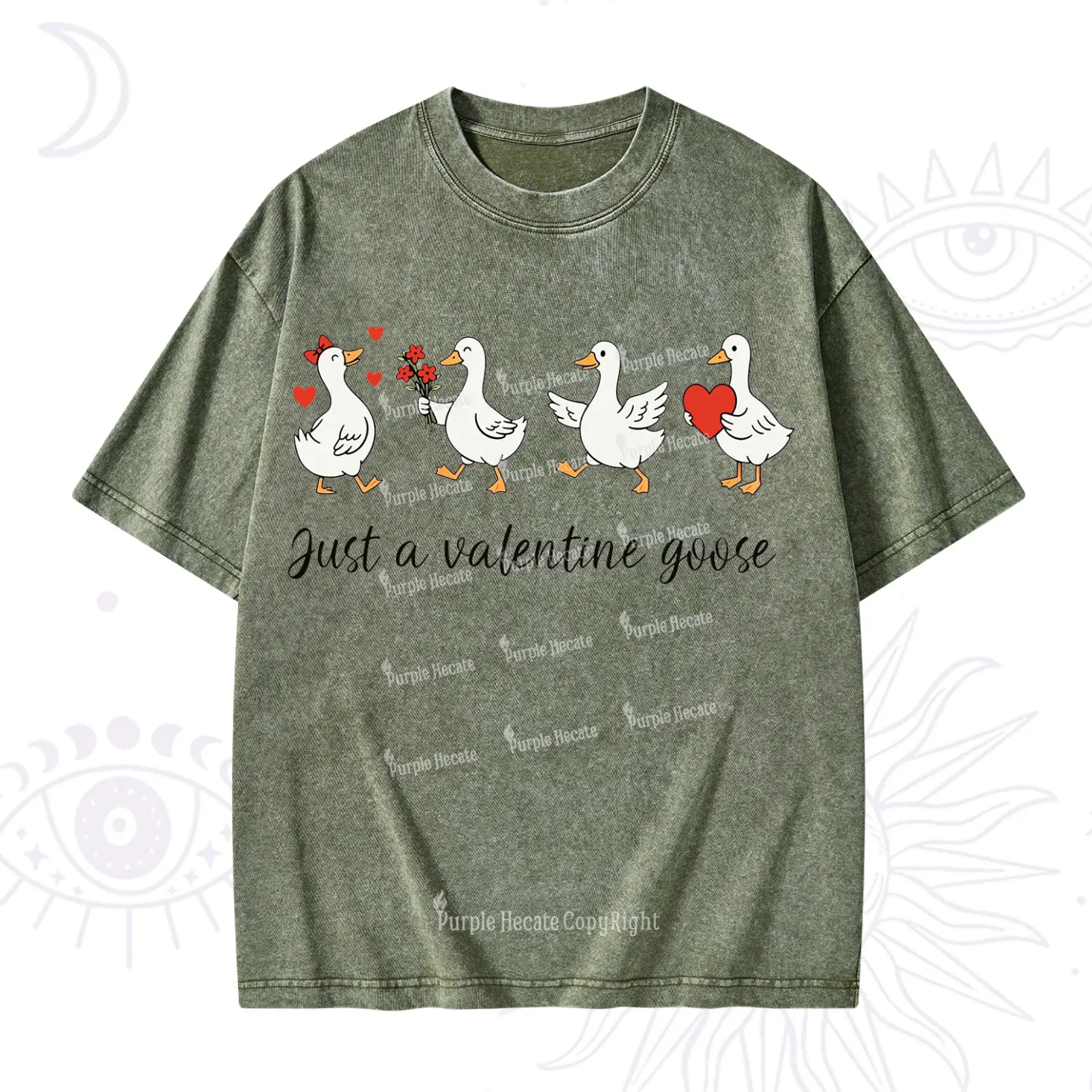 Purplehecate Just A Valentine Goose Valentine Washed T-Shirt