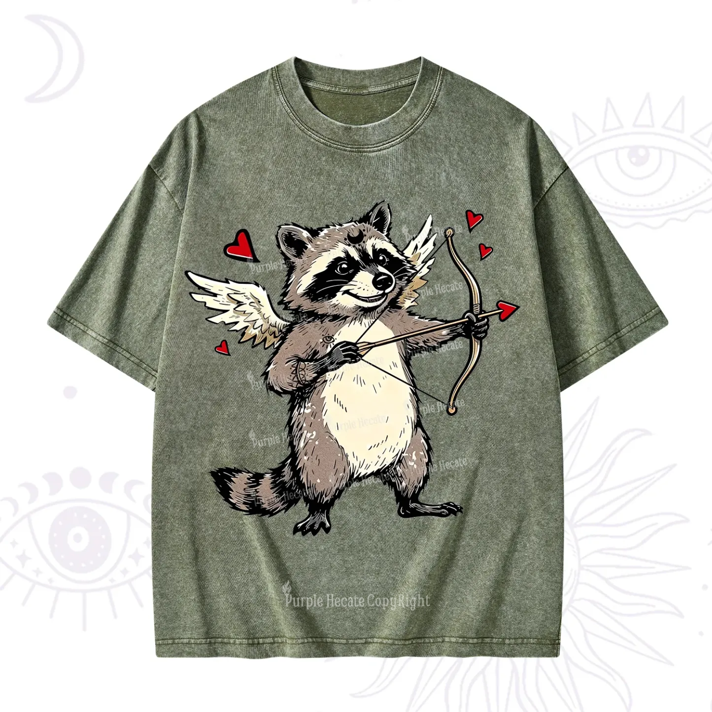 Purplehecate Cupid Raccoon Valentine Washed T-Shirt