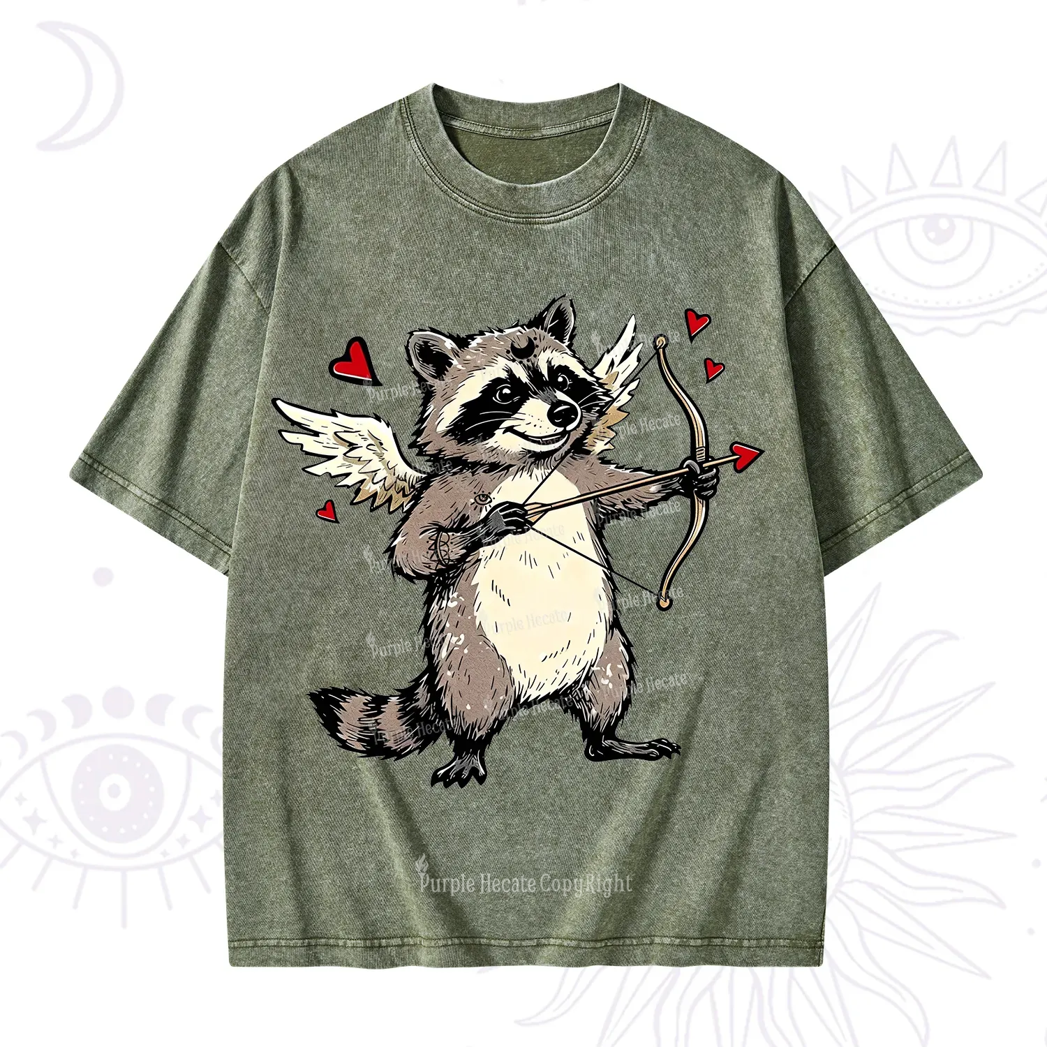 Purplehecate Cupid Raccoon Valentine Washed T-Shirt