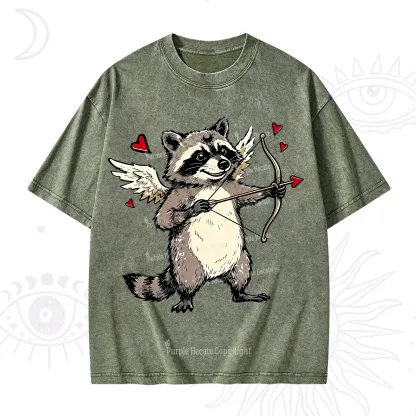 Purplehecate Cupid Raccoon Valentine Washed T-Shirt