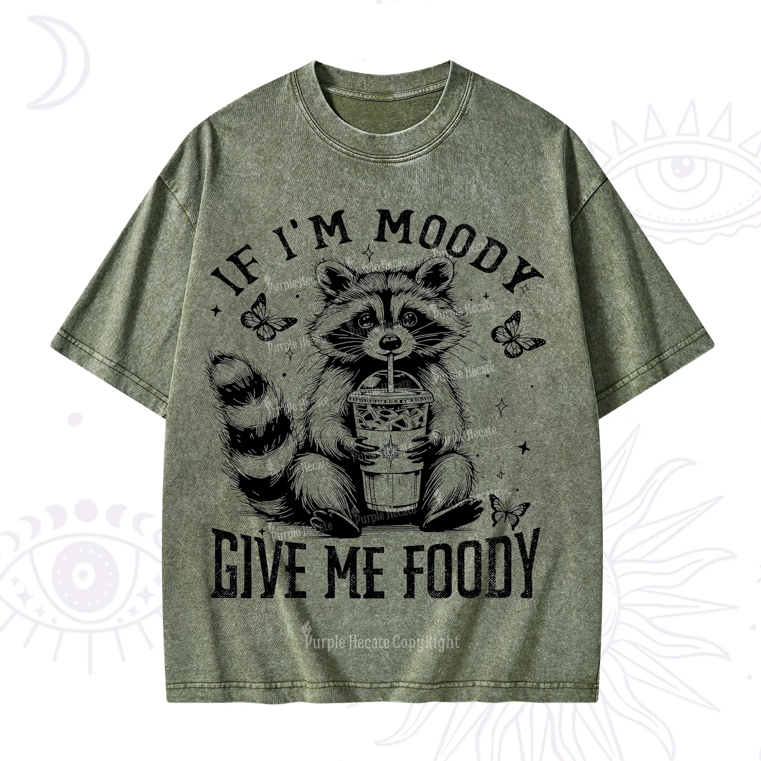 Purplehecate If I'm Moody Give Me Foody Washed T-Shirt