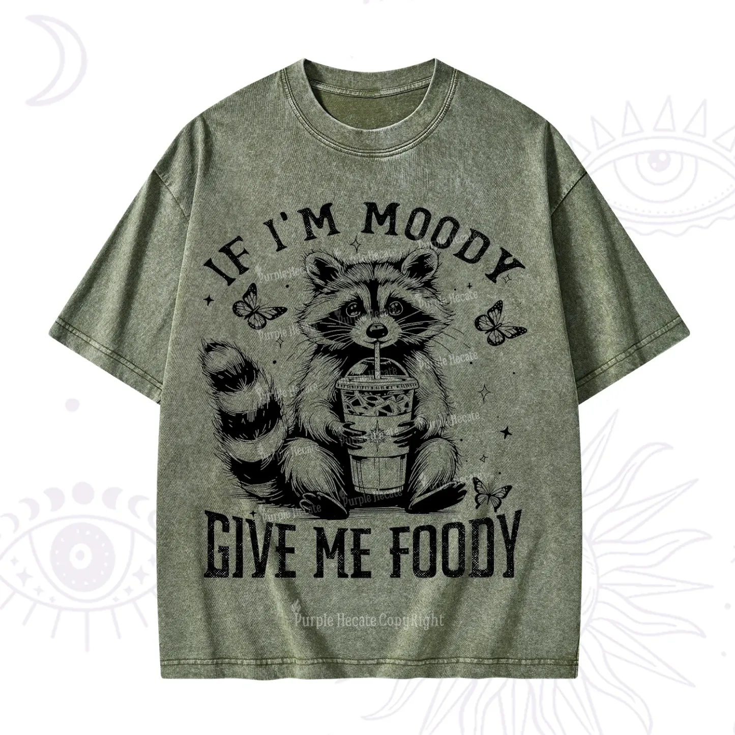 Purplehecate If I'm Moody Give Me Foody Washed T-Shirt