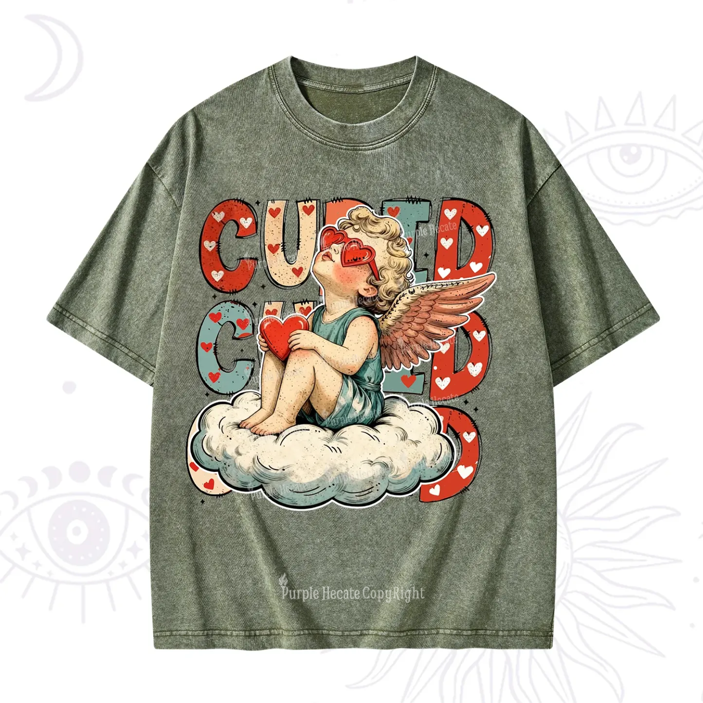 Purplehecate Retro Cupid Vibes Valentine Washed T-Shirt