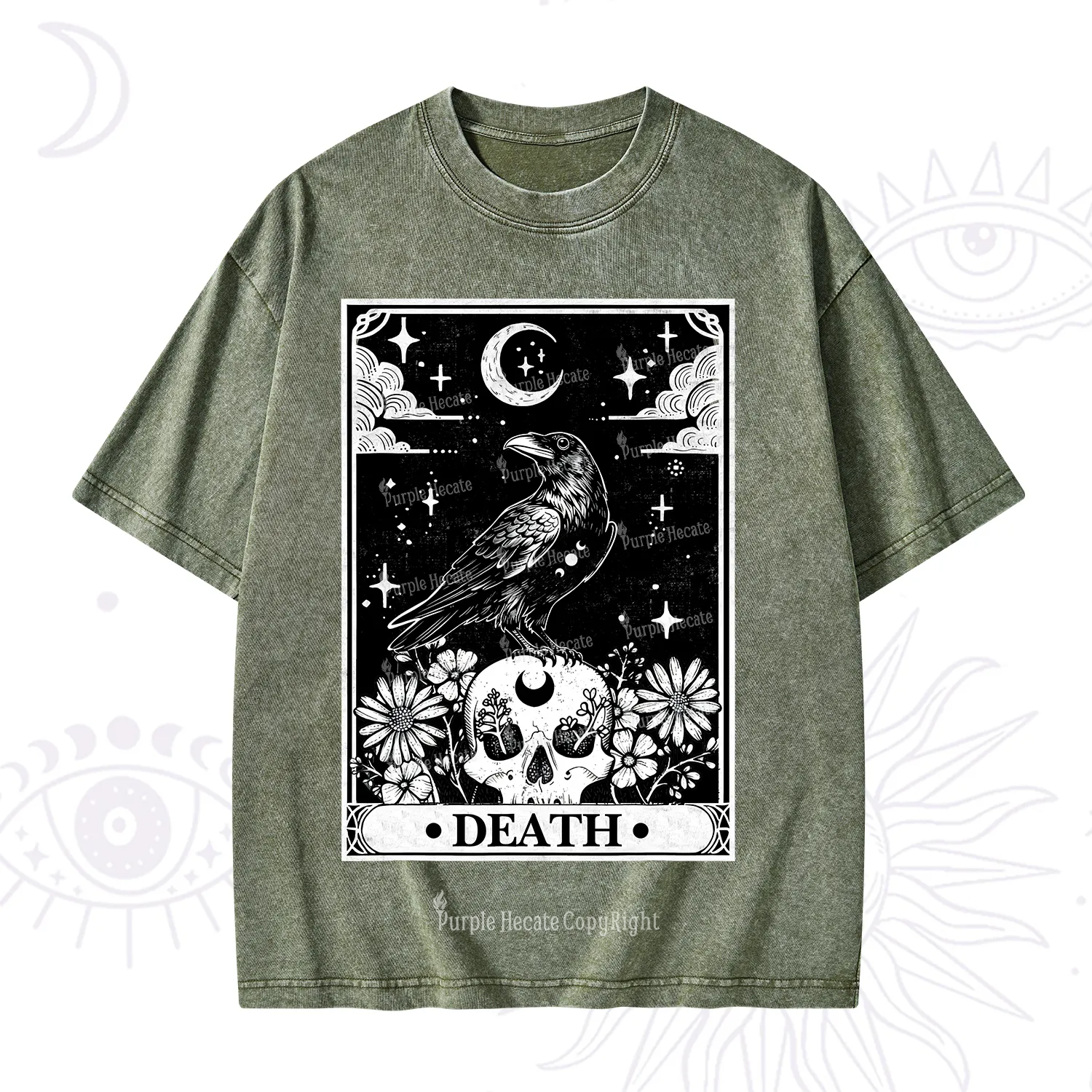 Purplehecate The Crow Death Tarot Washed T-Shirt