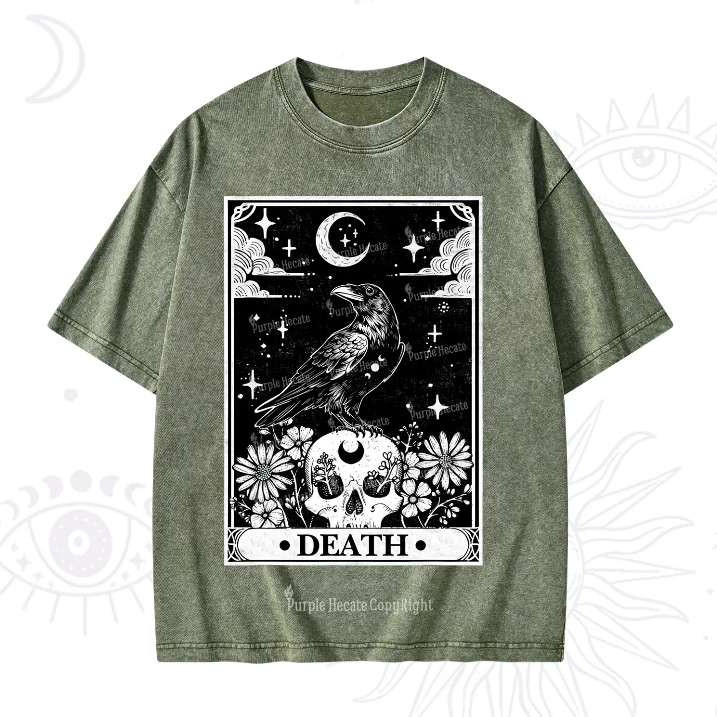 Purplehecate The Crow Death Tarot Washed T-Shirt
