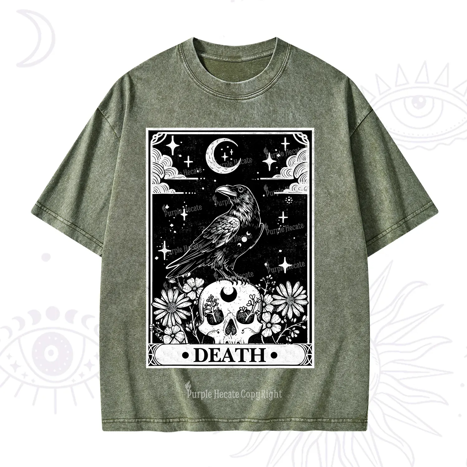 Purplehecate The Crow Death Tarot Washed T-Shirt