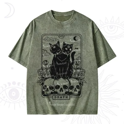 Purplehecate The Black Cat Death Tarot Card Washed T-Shirt