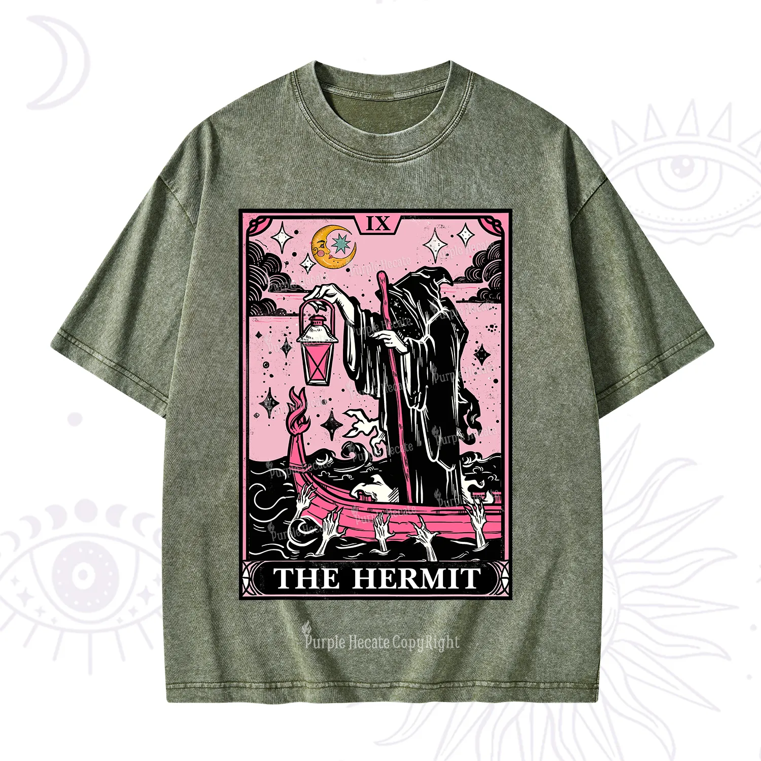 Purplehecate The Hermit Tarot Card Washed T-Shirt