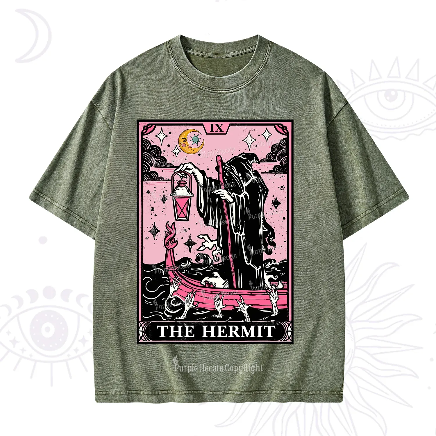 Purplehecate The Hermit Tarot Card Washed T-Shirt